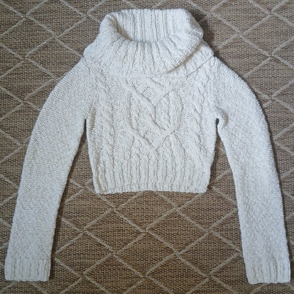 bebe Cowl Neck Cropped Sweater, Medium